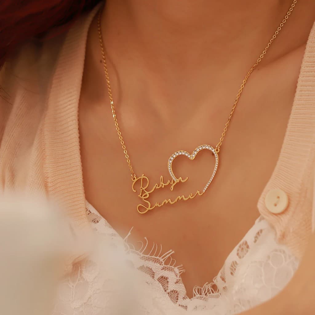 Woman wearing personalized name necklace