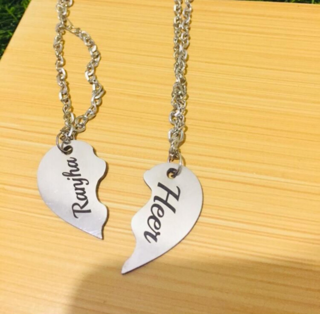 Ranjha and Heer couple heart necklaces